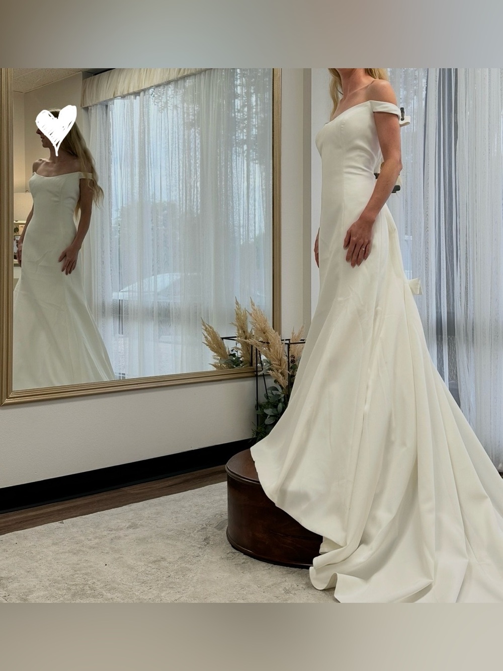 Off-the-Shoulder Stretch Crepe Fit and Flare Wedding Gown